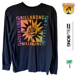 NEW 🌴🌼BILLABONG Colorful Graphic Long Sleeve Black Tee TShirt Summer Sz Small
